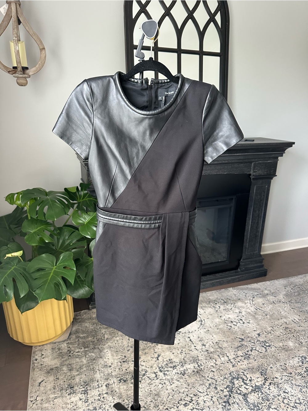 The Limited Black Mixed-Media Faux Leather Trim Mini Dress